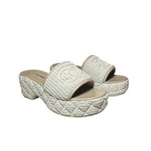 Chanel x Virginie Viard Interlocking CC Logo Raffia Mules Slides Sandals 39 NEW